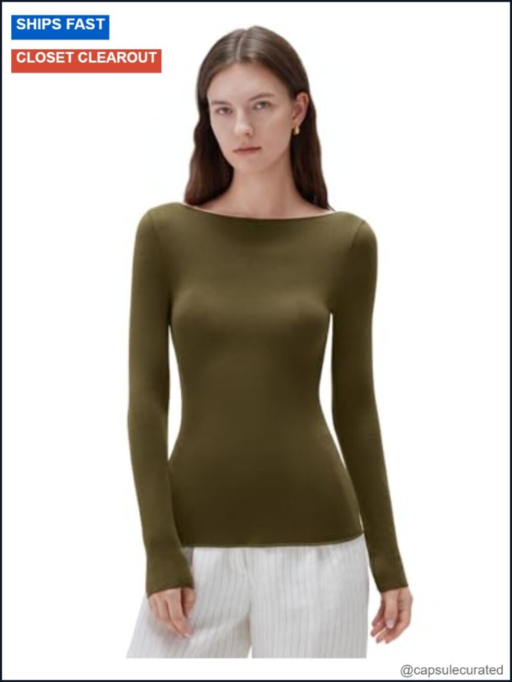 Cloud Cashmere Boat Neck Long Sleeve Fitted Knit Top Semi Sheer